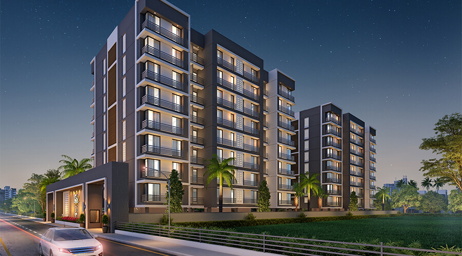 Architectural perspective view of multi-residential residential complex