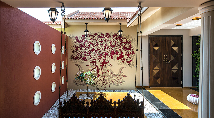 Detailed view of bespoke furniture in residential interior design