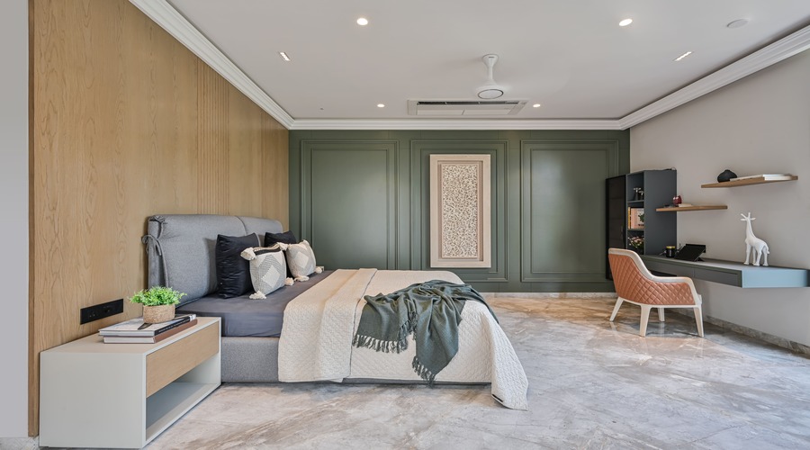 Contemporary residence dining space interior with custom lighting