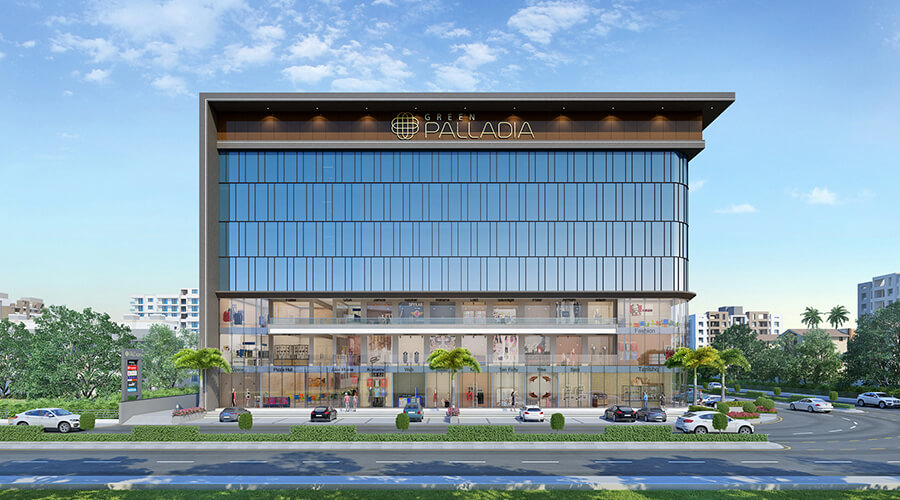 Exterior architectural view of contemporary commercial office space