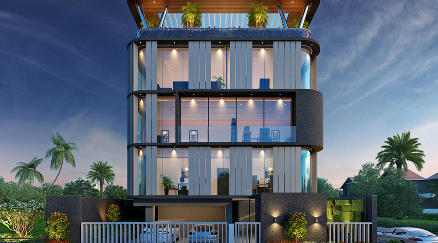 Exterior perspective of commercial architectural design project