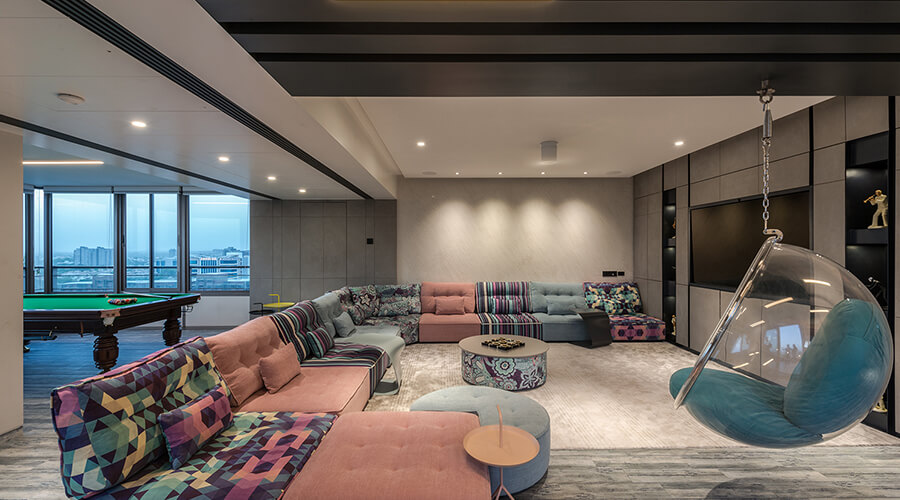 Architectural hallway interior with decorative lighting in residence