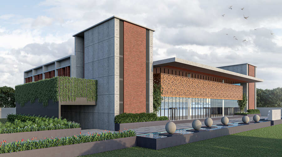Exterior architectural view of institute and healthcare building