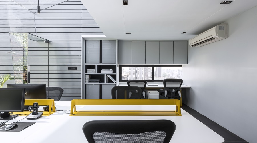 Luxury office reception area interior design with architectural detailing