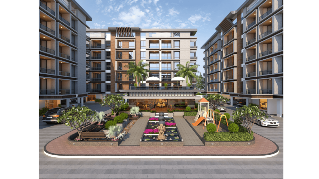 Multi-residential housing project architectural rendering view