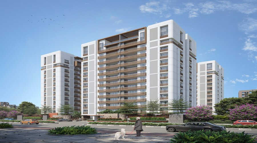 Multi-residential tower architectural perspective view