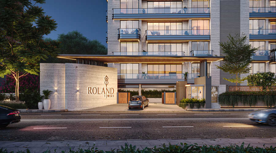 Urban multi-residential housing project perspective rendering